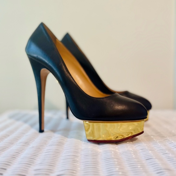 Charlotte Olympia Shoes - Charlotte Olympia Dolly Gold & Black Leather Platform Pumps US 11 / EU 42 $975
